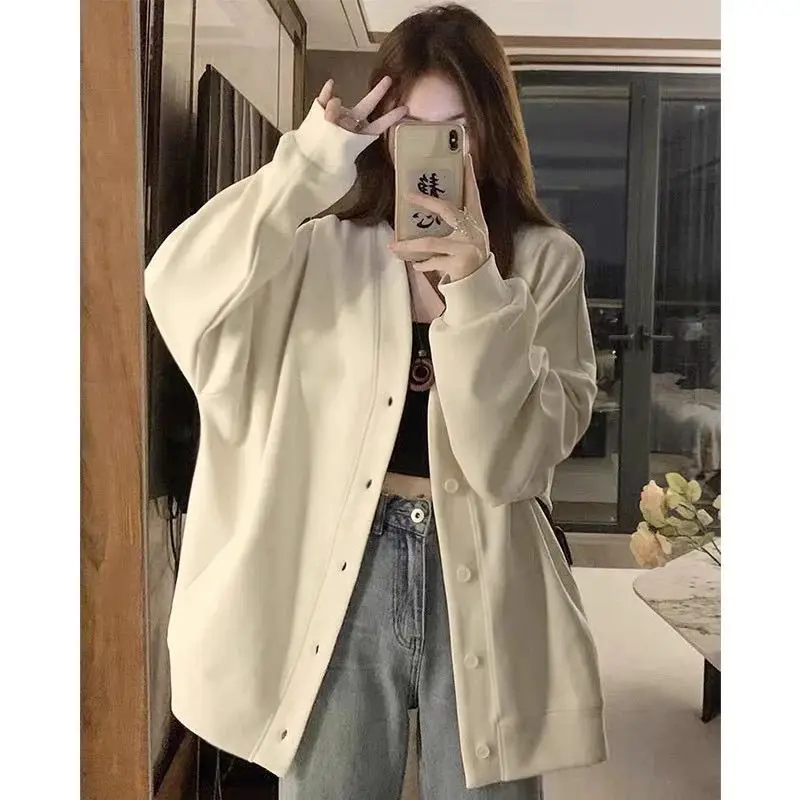 Fashion V-Neck Button Pockets Solid Color Casual Coats Female Clothing 2024 Autumn New Loose All-match Tops Korean Jackets