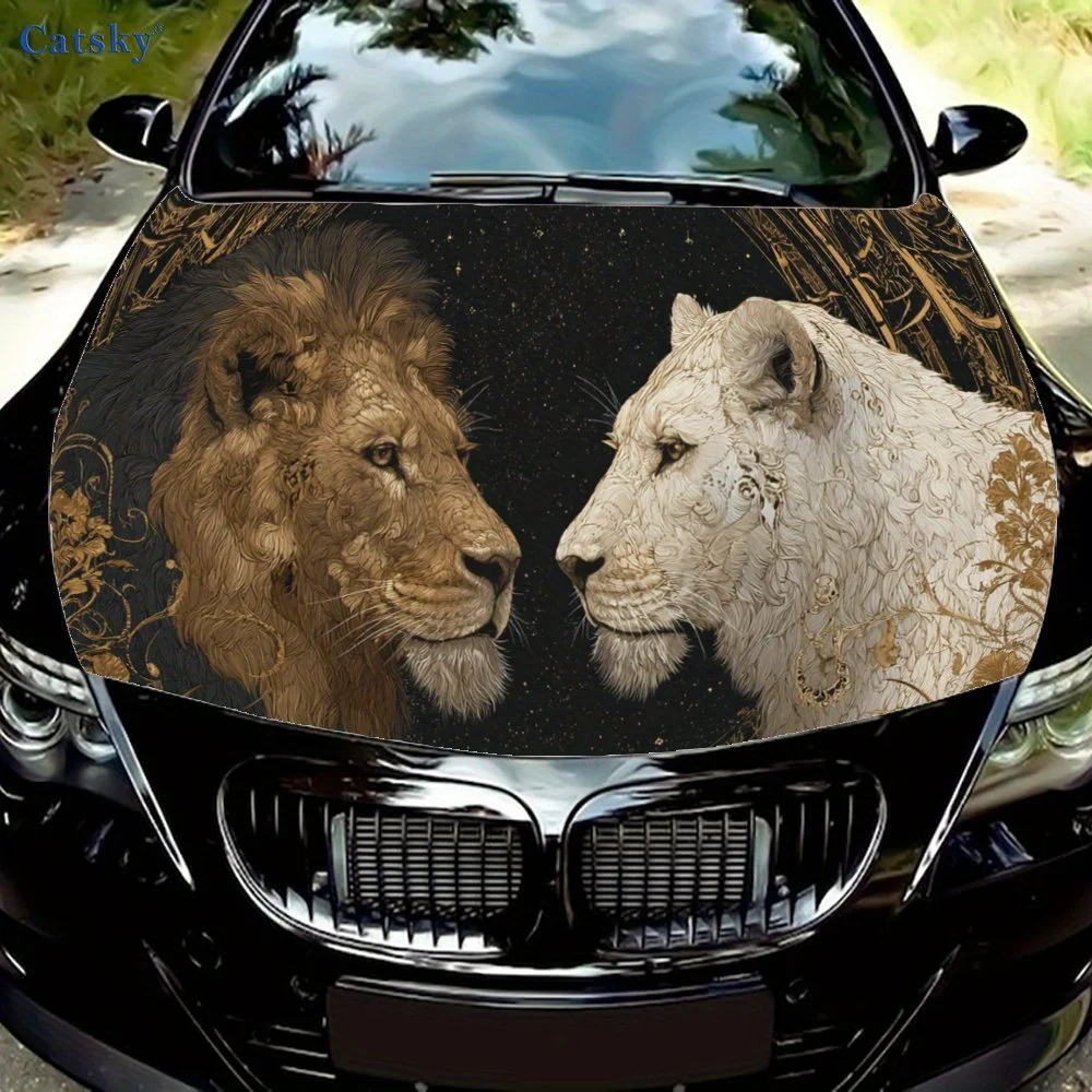 

Lion King and Lioness Car Vinyl Wrap, PVC Waterproof Car Hood Sticker, Self-Adhesive Scratch-Resistant Stickers for Engine Cover
