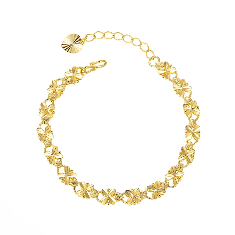 Pulsera de plata de ley 925 con trébol de cuatro hojas, brazalete de oro de 24K, 6mm, adecuado para regalos de joyería para mujer