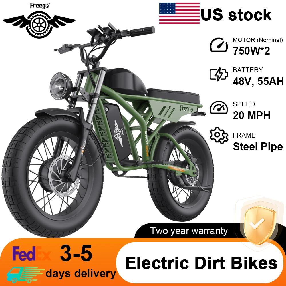 

Freego F3 Pro Max Retro Electric Bike 2000W Motor 20 Inch 48V 55Ah Battery Long Distance Mountain Bike Dirt Bike