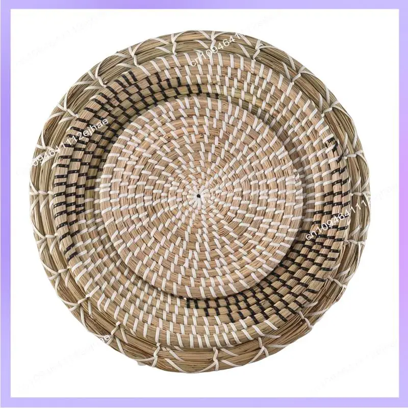 N83R Handgefertigter hängender Wandkorb-Dekor (3er-Set) runder gewebter Korb, Boho-Heimdekor-Tabletts für Schlafzimmer, Küche, Wohnzimmer