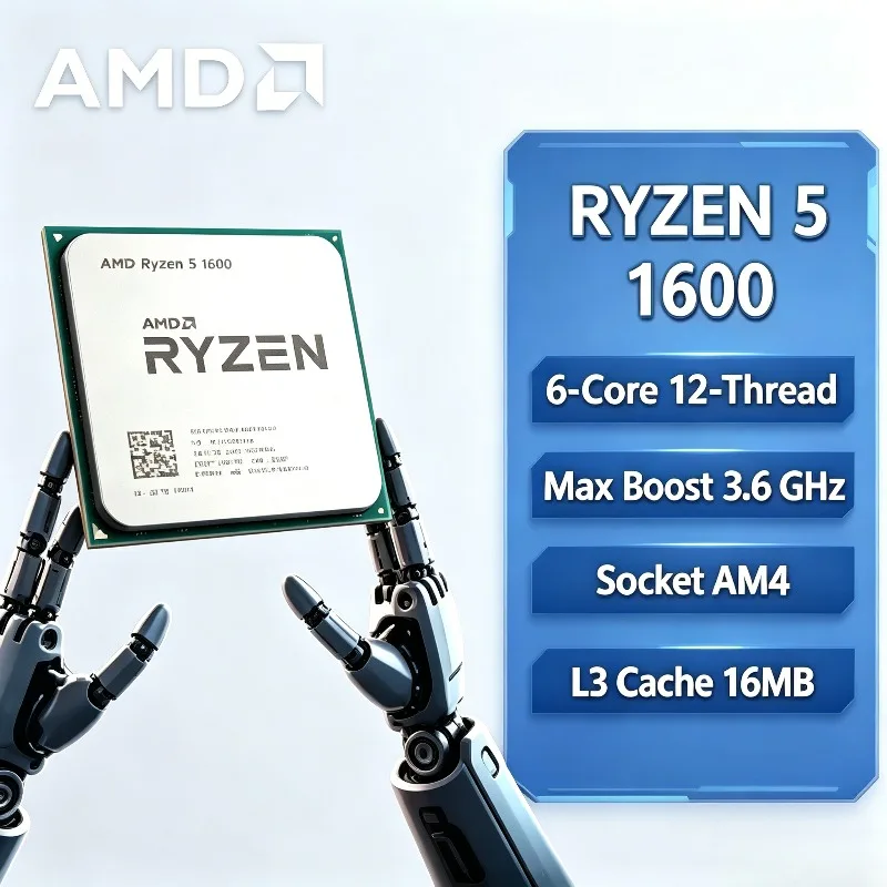 Procesador AMD Ryzen 5 1600, CPU AMD R 5 1600 de 6 Núcleos y 12 Subprocesos, 3.6 GHz, Desbloqueado, para Escritorio, Socket AM4, para Juegos