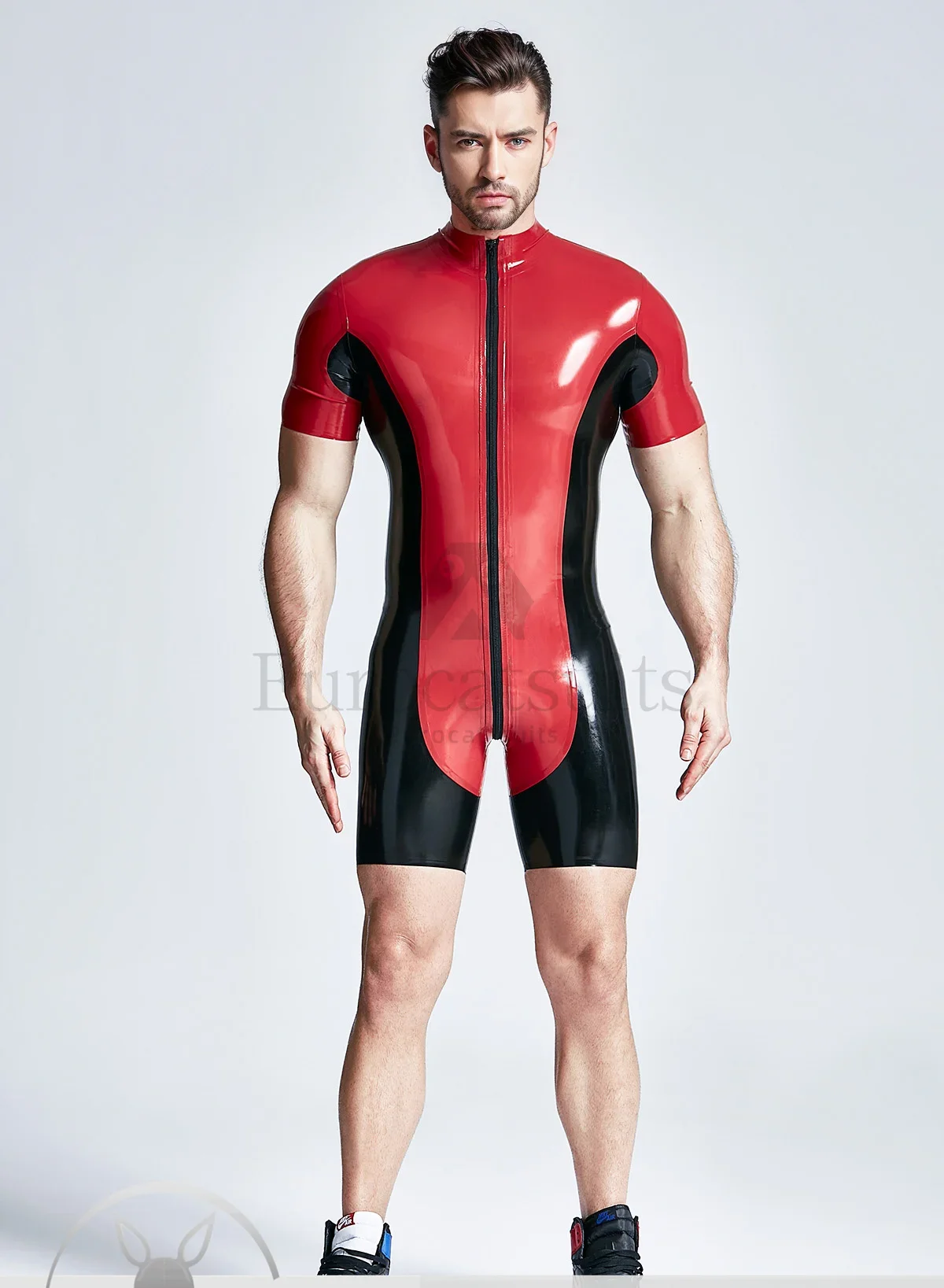 Costumes de cosplay en latex pour hommes, justaucorps en caoutchouc, vêtements de club personnalisés, combinaison de surf bicolore, catsuit pour homme, eurocat, fétiche