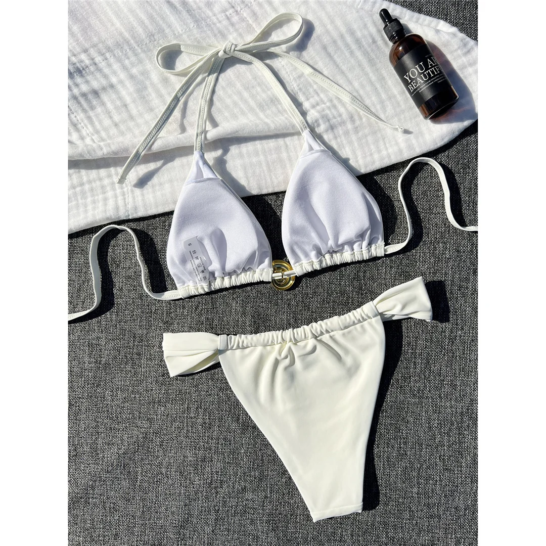 2026 Halter High-Cut Leg Weißer Bikini Damen-Badeanzug Zweiteiliger Bikini-Set mit Polsterung Badebekleidung Badeanzug V6837 – Detail 13