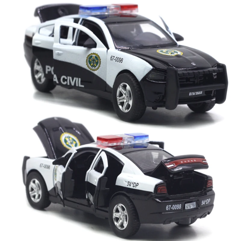 1:32 caricatore in lega modello di auto della polizia diecast e veicoli giocattolo simulazione suono e luce tirare indietro collezione giocattoli regalo per bambini