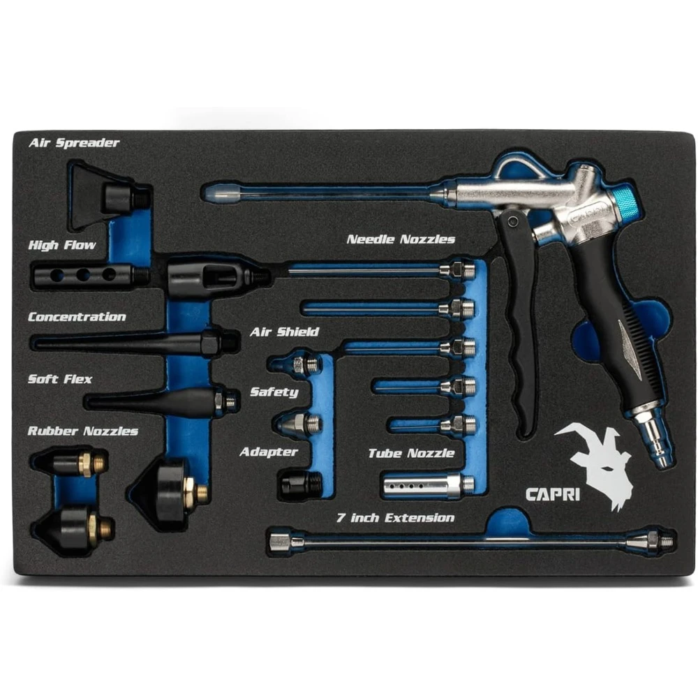 

Набор двухсторонних пневматических пистолетов для продувки с 19 насадками и резиновыми наконечниками для очистки