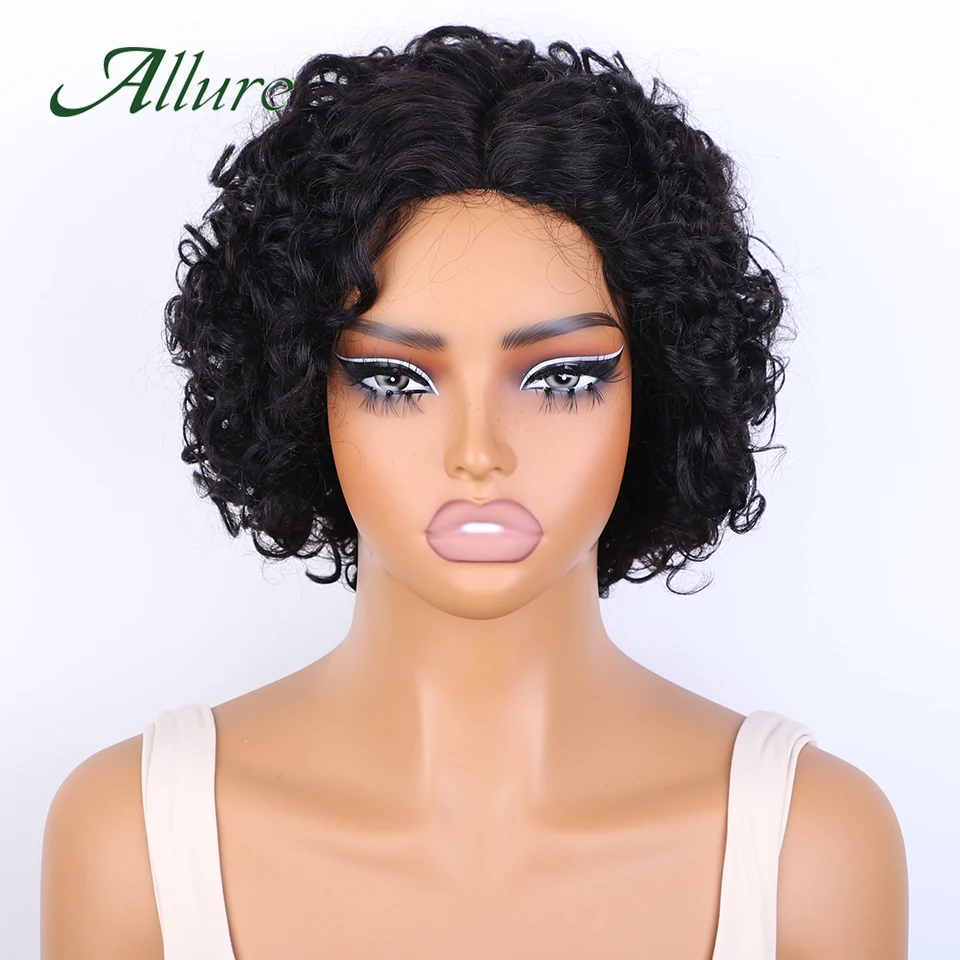 

Brazilian Pixies Cut Short Hair Bob Wig Jerry Curly Human Hair Lace Wigs For Women 8 inch Natural Black Colored Hair Wigs Allure