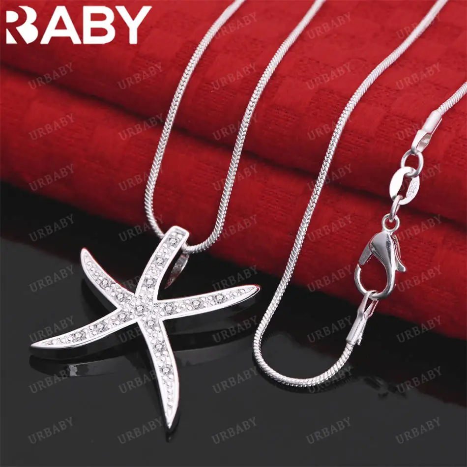 

URBABY 40-75cm 925 Sterling Silver Zircon Starfish Pendant Necklace For Women Charm Trend Birthday Gifts Fashion Party