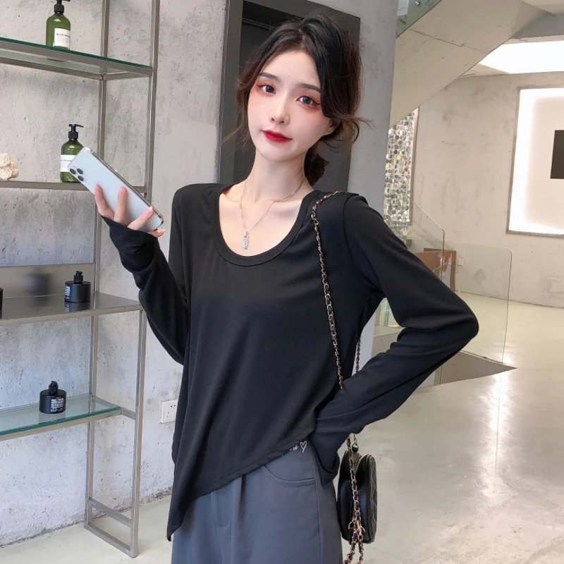 Kpop Y2K Fleece T-shirt Women Korean Fashion Japanese Tee Shirt Woman Sexy Slin Vintage Crop Top Long Sleeve Winter Clothes