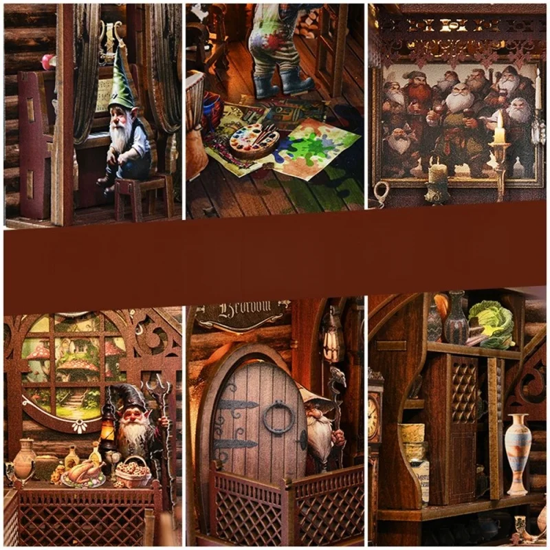 كوخ Tiny Fantasy DIY، مجموعة منزل خشبية مصغرة ثلاثية الأبعاد، غلاف ساحر لديكور الرف #4