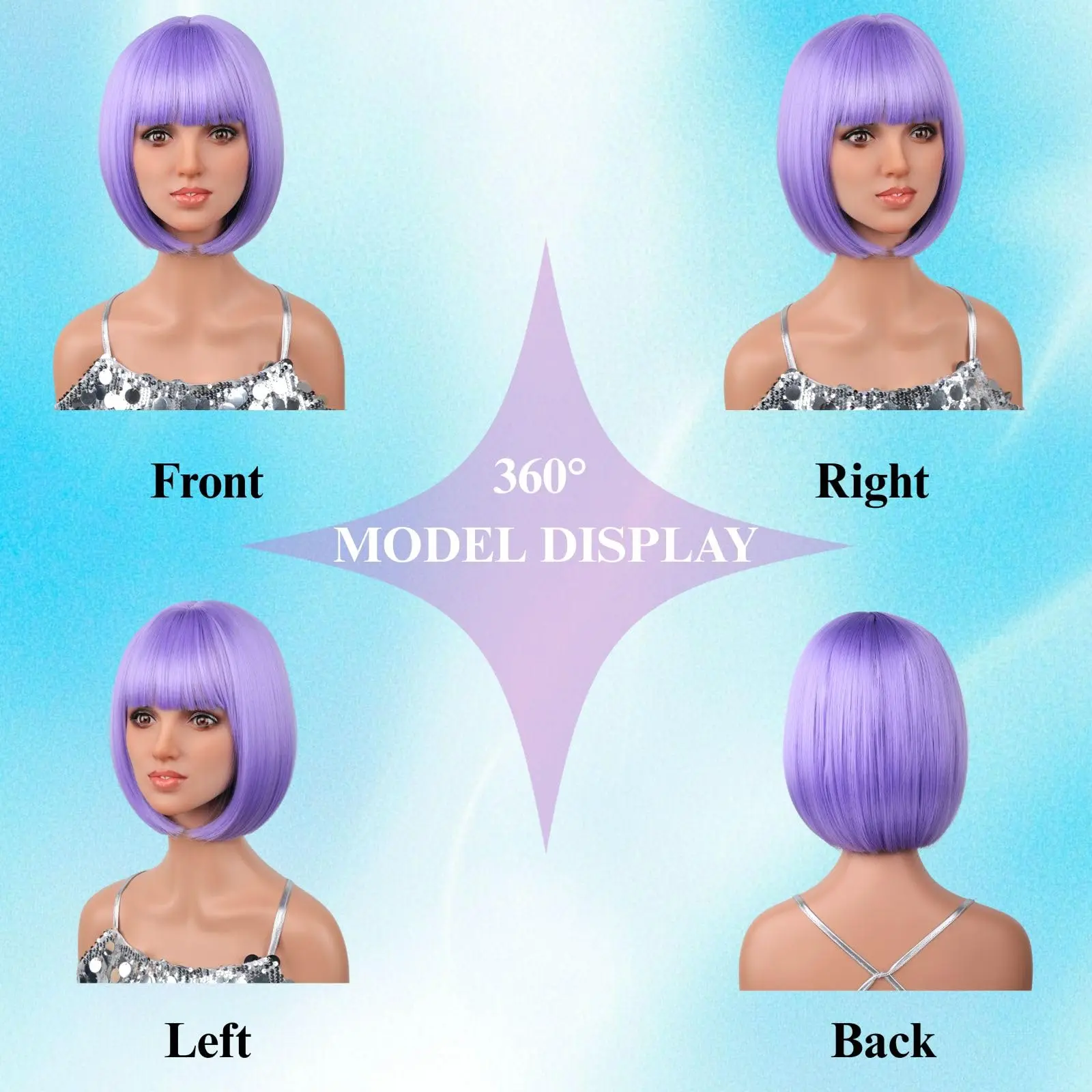 Short bob hairstyle, pink synthetic wig, Halloween party cosplay wig, daily high-temperature hair accessory wig set image 3