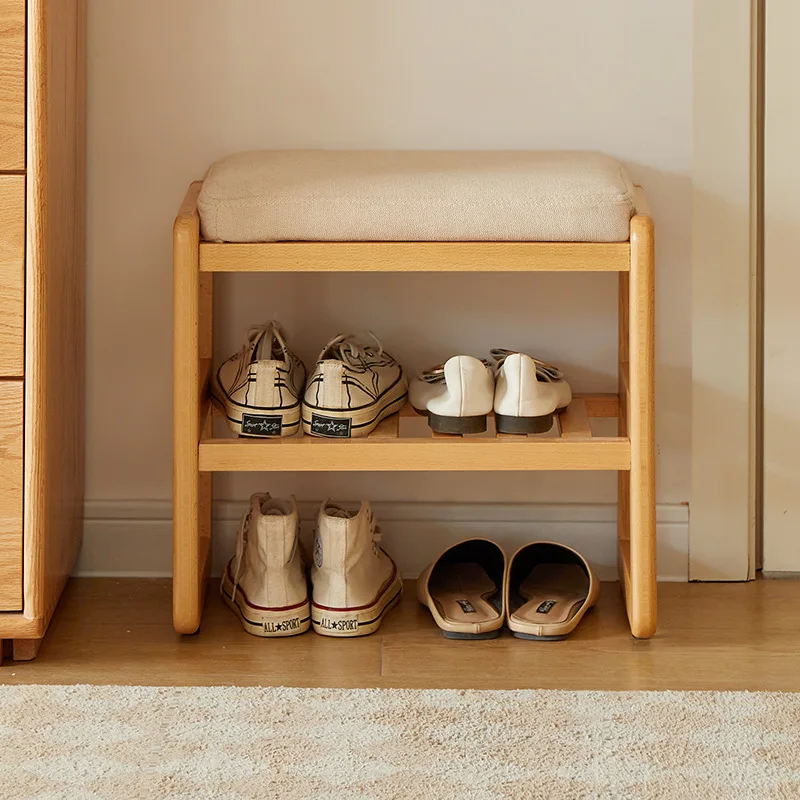 

seated shoe wearing stool, entry stool，Solid wood shoe changing stool, simple shoe rack, entrance stool at the door of the home