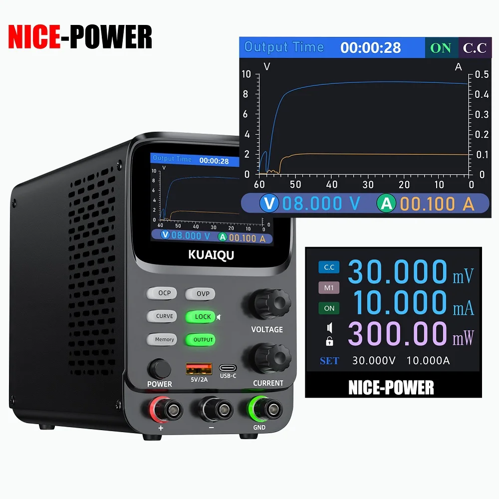 NICE-POWER SPPS-E305 30V 5A 24V Programmable DC Power Supply High Precision Multiple Protection OCP OVP Output Waveforms Memory