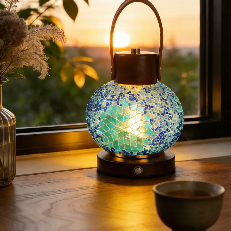 Moroccan Colored Mosaic Glass Artistic Floor Lamps Designer Creative Handheld Table Light Living Room Bedroom Illumination Decor