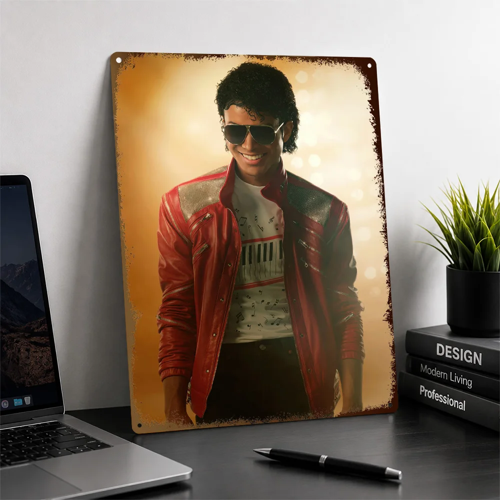 Michael Jackson Inspired Red Jacket Textured Poster Customized Metal Tin Sign Concert Spotlight Wall Art Made For Music Lovers