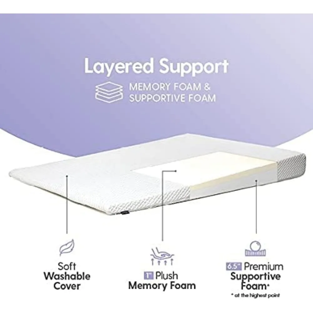 غطاء علوي من إسفنج الذاكرة مع قاعدة مصعد مائلة، حجم كامل 7.5 بوصة، غطاء قابل للغسل #5