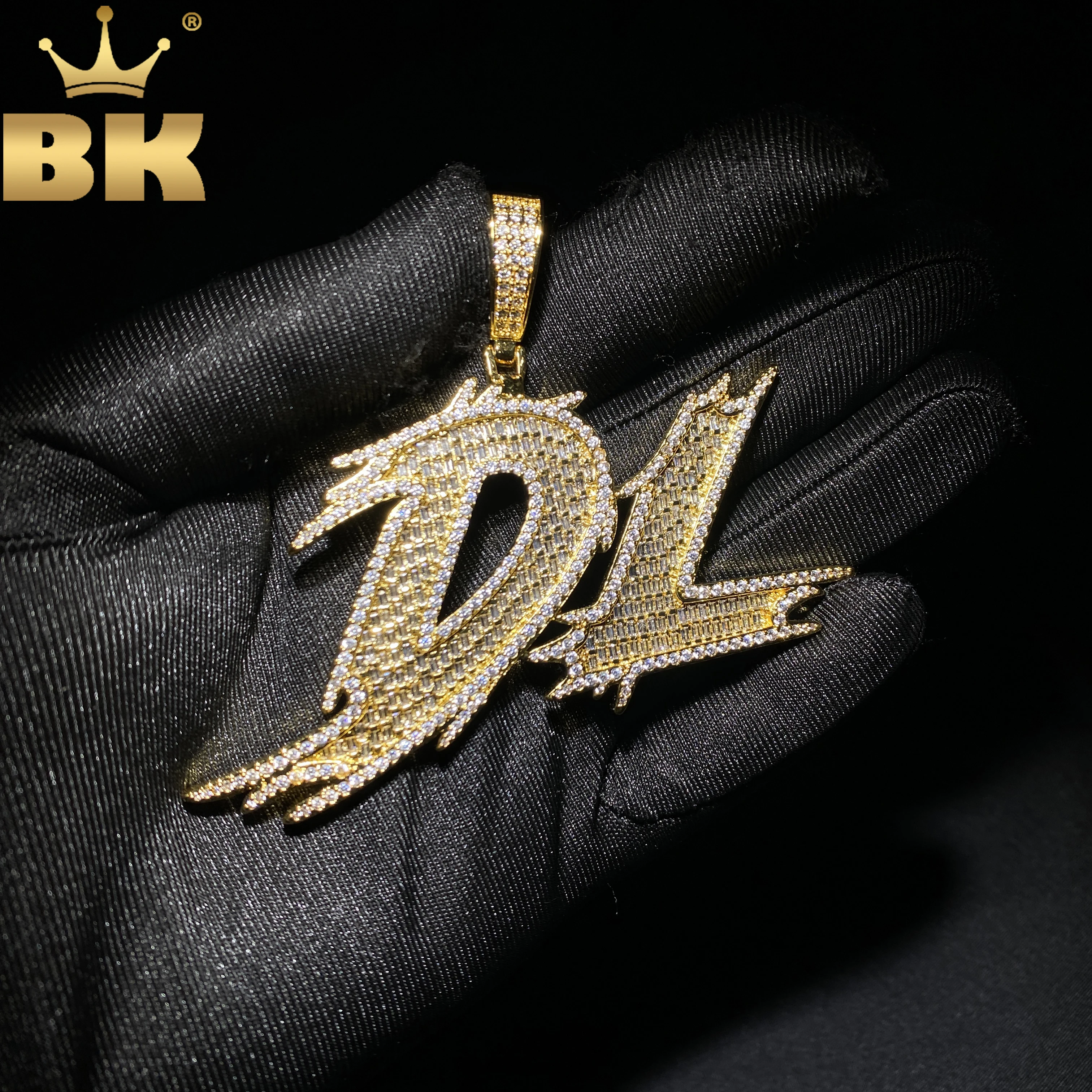 THE BLING KING Custom Thorns Cursive Letters Nameplate Iced Out Cubic Zirconia Number Name Pendant Necklace Hiphop Punk Jewelry