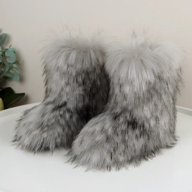 Fashion Winter Shoes Womens Winter Fluffy Faux Fox Fur Boots Woman Plush Warm Snow Boots Luxury Footwear Girls\' Furry Fur Bottes