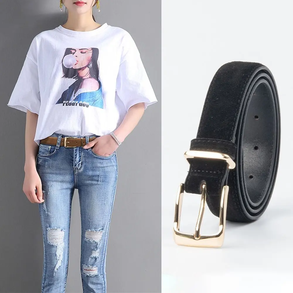 

Fashion Luxury Design Suede Leather Belt Trendy Versatile Pin Buckle Waistband Casual Trouser Dress Belts