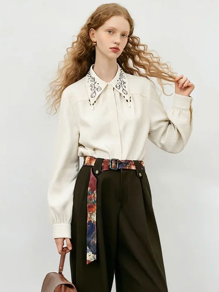 

Artistic Embroidered irt Long Sve Button up Women's Loose Fit Breathable Casual Faion Spring New Sle