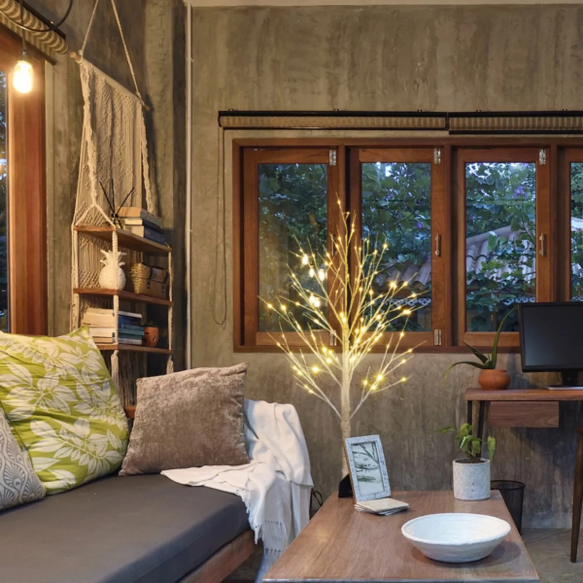 Luz de abedul blanco 96LED luces festivas para fiesta de Navidad decoración de boda 48LED luz de abedul blanca luz al aire libre