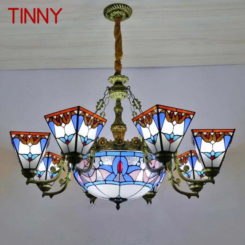 

TINNY Tiffany European Living Room Pendant Lamp American Chandelier Bedroom Restaurant Bar Caf é Colour Glass Chandelier