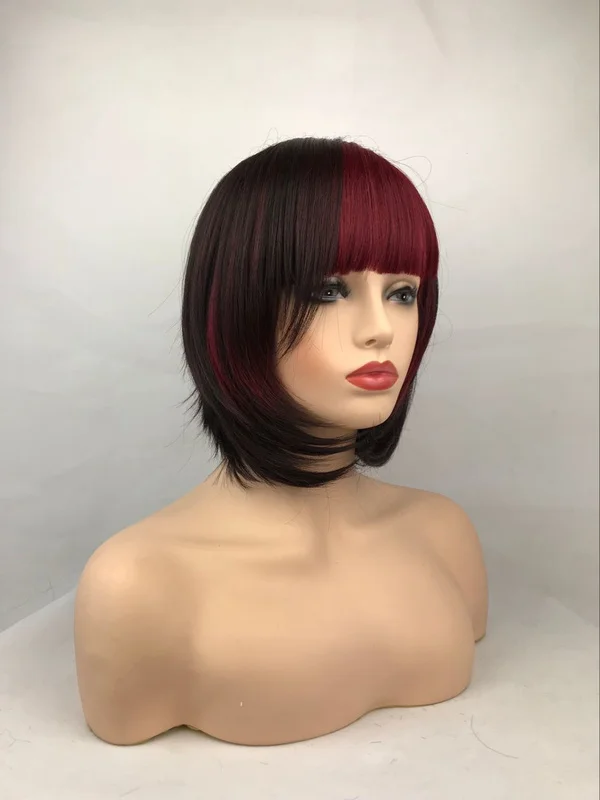 Ladies Short Black Red Blend Fashion Hair Classic Bob Style Wigs