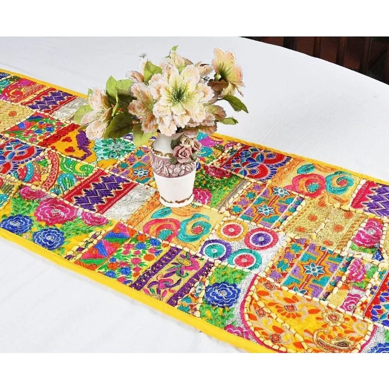 

16x72" Indian Runner Patchwork Wall Hanging Embroidered Bar Table Runner Decor