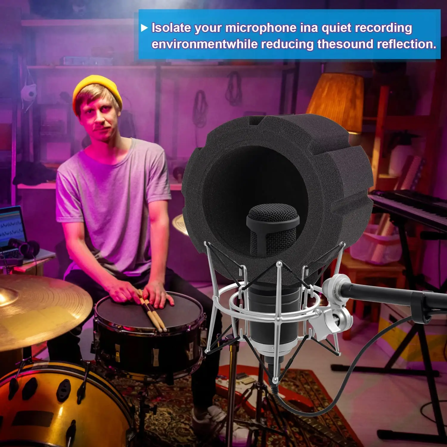 Facmogu Large Microphone Pop Filter Shield for Mic Stand, Microphone Foam Screen Pop Filter, Sound-Absorbing Foam Windscreen Mic