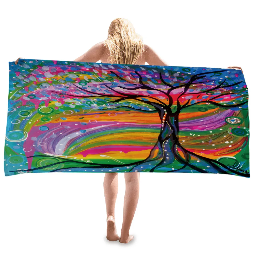 Colorful Dazzling Trees Oil Painting Beach Towel Abstract Painting Art Absorbation Bath Towel for Girl Boy Bathroom Yoga Blanket