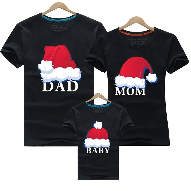 New Year Girls Boy Mom Dad T-shirt Cotton Short Sleeve Cartoon Print Mother Daughter Clothes Christmas Family Matching T-shirt