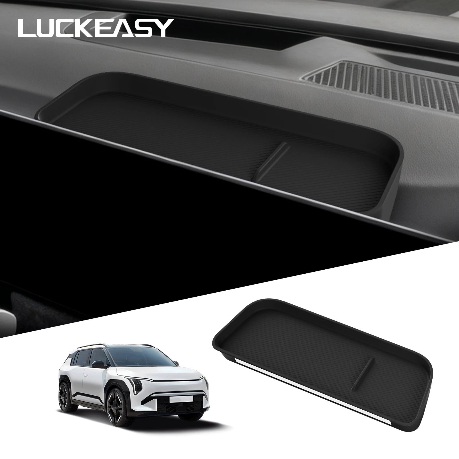 LUCKEASY for KIA EV3 2024 2025 Dashboard Tray Organizer Display Screen Rear Storage Box Silicone Car Interior Accessories Black