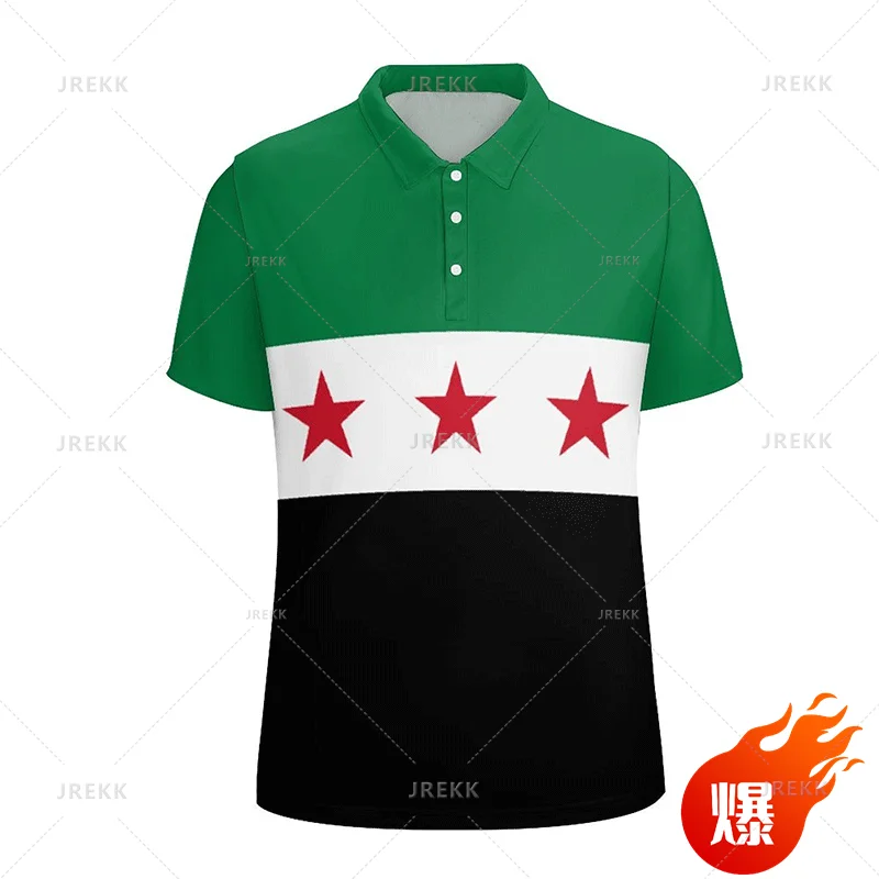 Syrian Arab Republic3D Print Polo Shirt Syria Coat Of Arms Flag Graphic Polo T Shirts Syria Freedom Lovers Graphic Mens Clothing