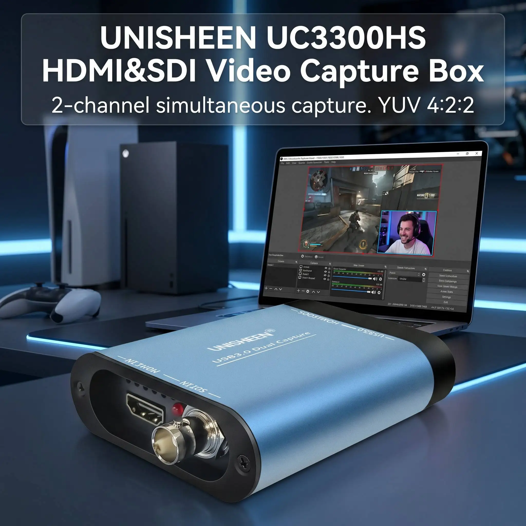 UNISHEEN 2 채널 SDI HDMI 비디오 캡처 카드 박스 USB3.0 60FPS FPGA 그래버 동글 게임 스트리밍 장비 1080P OBS vMix VJ 썸네일 4