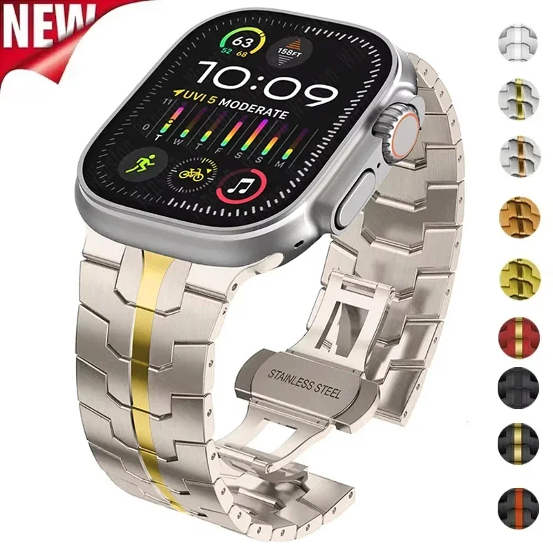 

Luxury Titanium Color Strap for Apple Watch Ultra 2 Band 49mm 45mm 44mm 42mm Metal Stainless Steel Bracelet Iwatch 9 8 7 6 5 SE