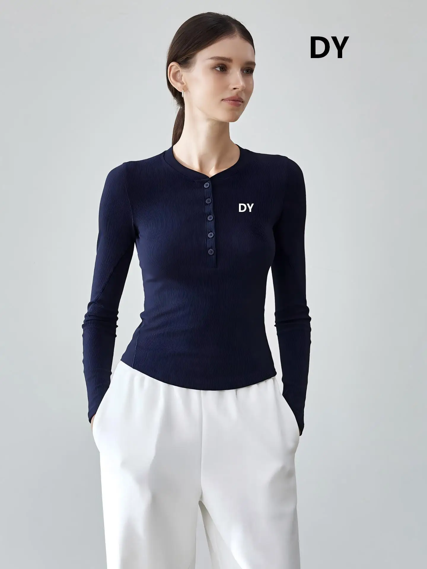 2026 Lady Henry Shirt Round Neck Yoga Long Sleeve T-Shirt Versatile, Tight-Sleeved, Slimming Underwear, Henry Collar
