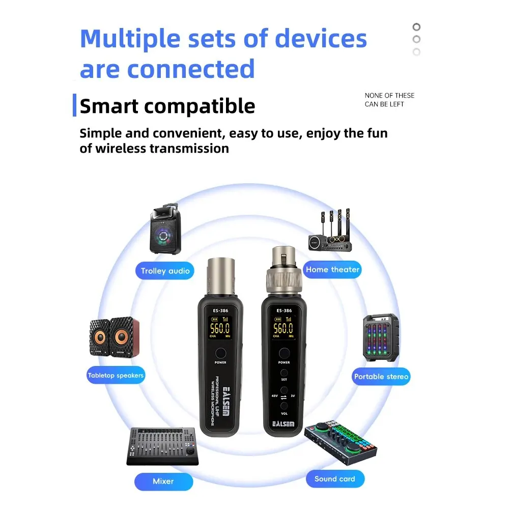 EALSEM UHF Wireless XLR Transmitter & Receiver System, for Dynamic & Condenser Microphone and Guitta,25 Channels,98 Ft Range
