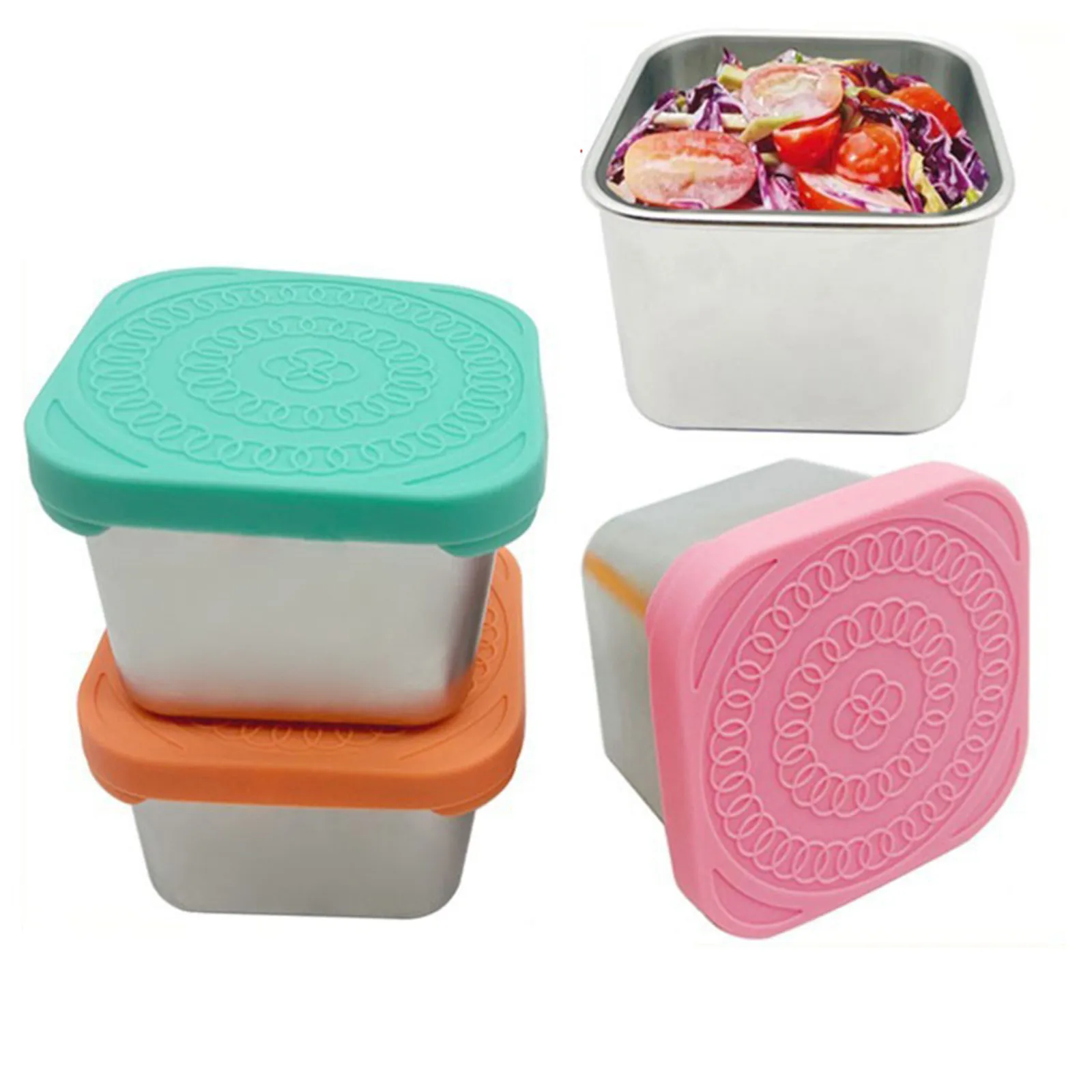 1Pc 304 Square Stainless Steel Sauce Cup With Lid Outdoor Portable Dipping Saucer Large Square Stainless Steel Snack Container