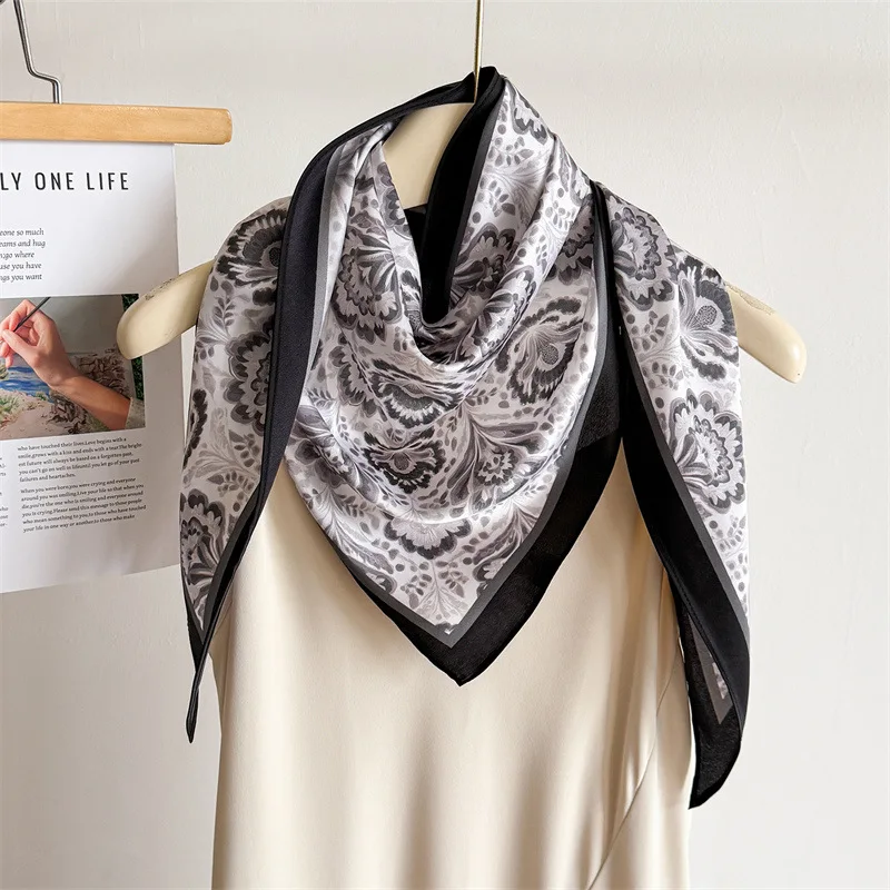 

long print scarf women wraps neckerchief women bag ribbon headband hijab satin luxury handkerchief female accessory
