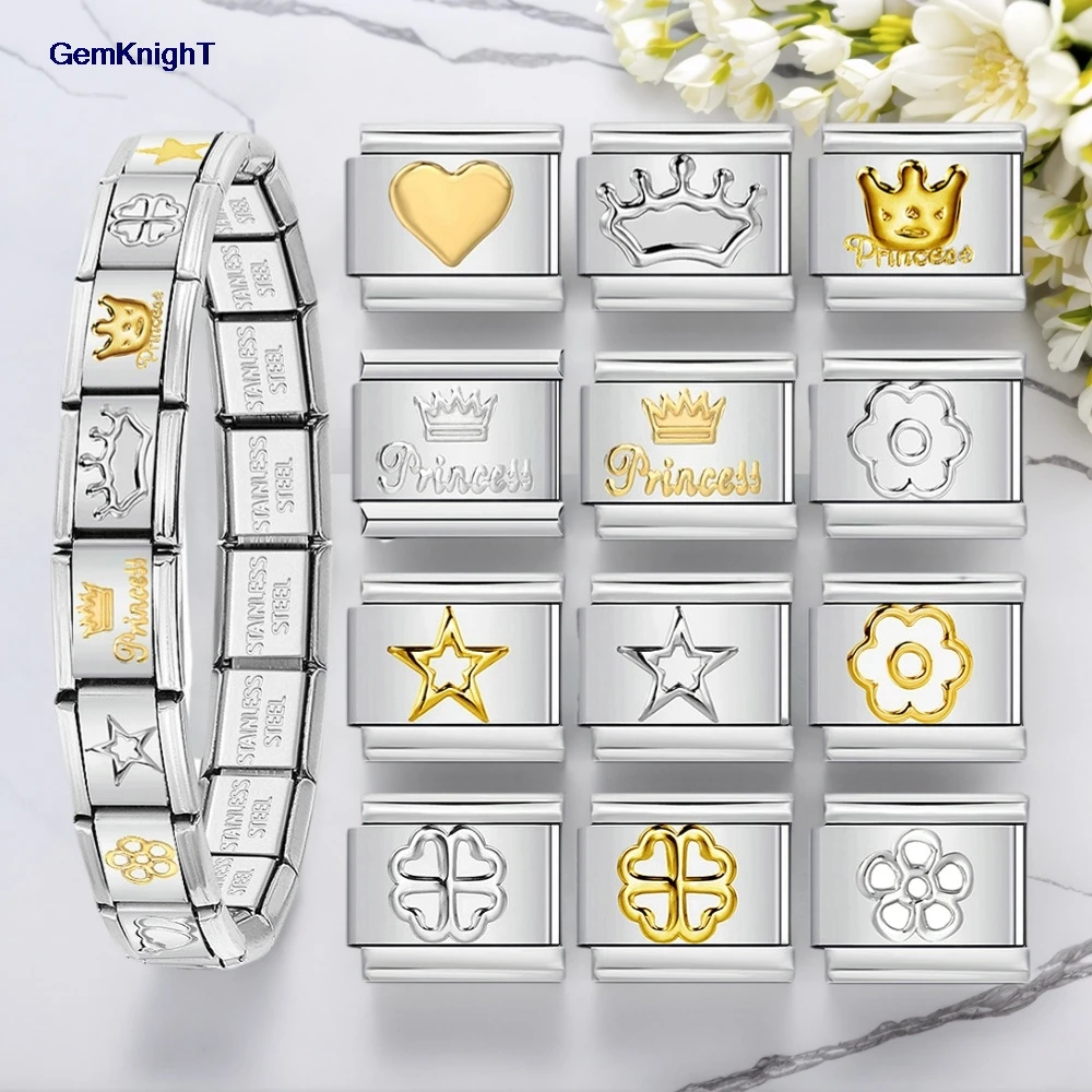 Mode Y2K Italienische Charm Armband Nette Crowm Hören Stern Blume Edelstahl DIY Machen Elastische Link Kette Schmuck Zubehör – Detail 1