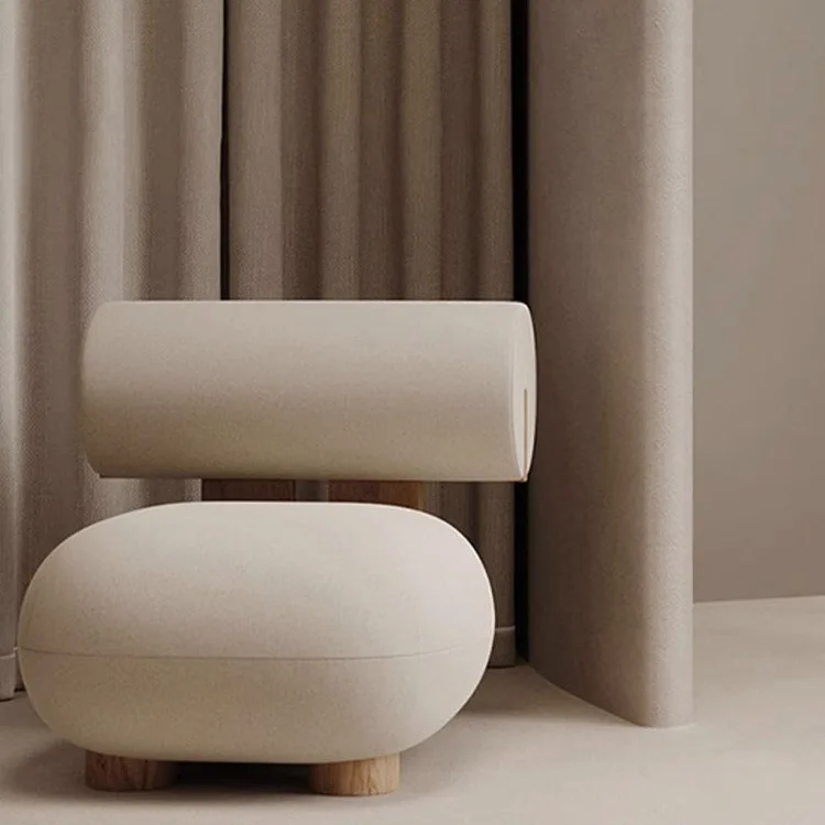 أريكة فردية من Homestaybalcony Lamb Velvet على الطراز القديم كراسي أريكة خلفية للترفيه على الطراز الكريمي كرسي أريكة من الخشب الصلب