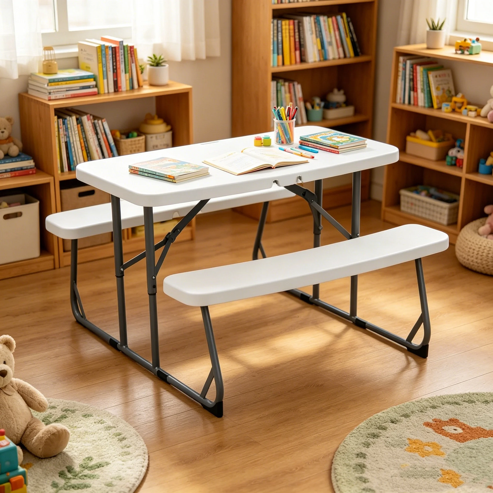 ชุดโต๊ะและม้านั่งพลาสติกพับได้ - Kids Outdoor Picnic Table บทวิจารณ์และราคา