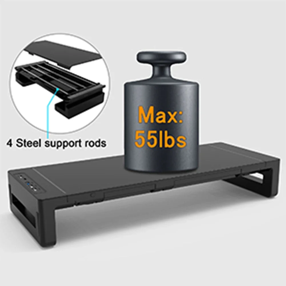 1 Pcs Computer Monitor ABS Stands Foldable USB3.0 Port Keyboard Mouse Storage Shelf And Drawer Monitor Holder Accessories