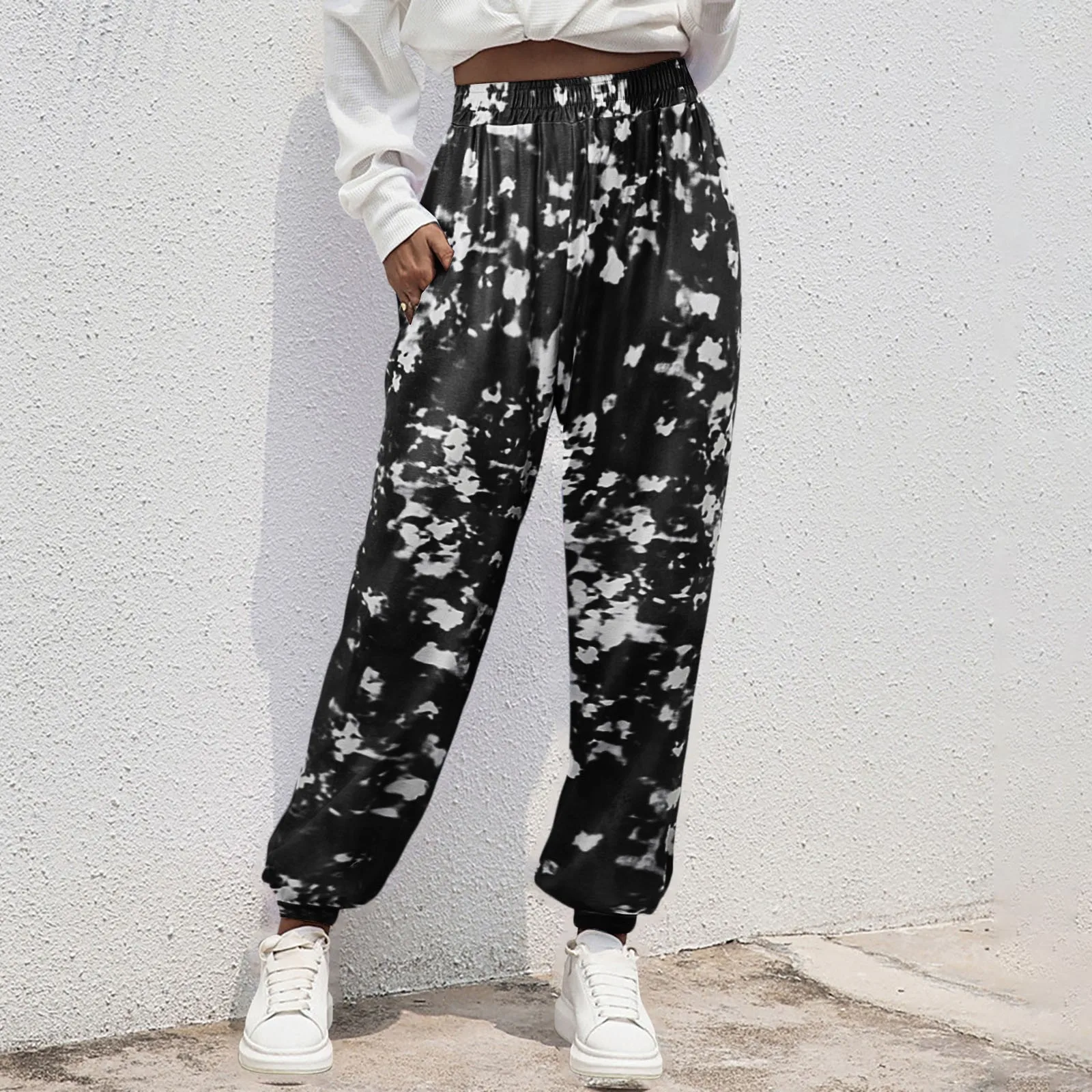 2024 Home Pants Women Summer Autumn Thin Sport Pants Floral Printed Gym Pants Wide Leg Loose Plus Size Calf-length Bottoms