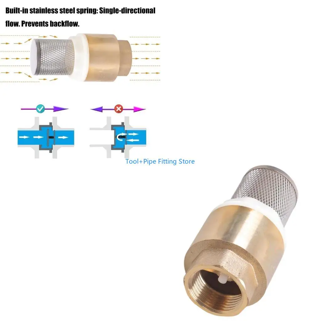 F92B Brass Check Valves with Mesh Strainer Filter 3/4inch Internal Thread Foot Valves Water Pump Bottom Valves Easy to Use