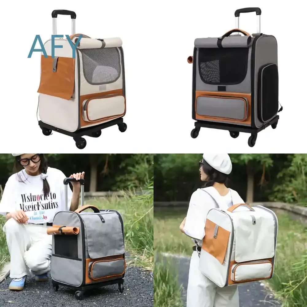 Pet Trolley Case for Cats Breathable Foldable Travel Bag Large Capacity Portable Two Cat Carrier with Wheels for Pet Stroller