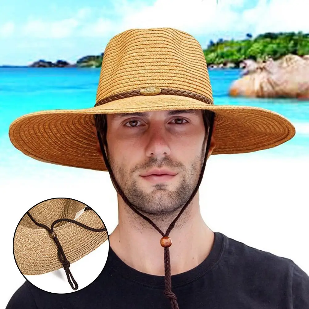 Summer Foldable Men's Hat Big Circumference Straw Beach Hat Fishing Outdoor Cap Z9t4