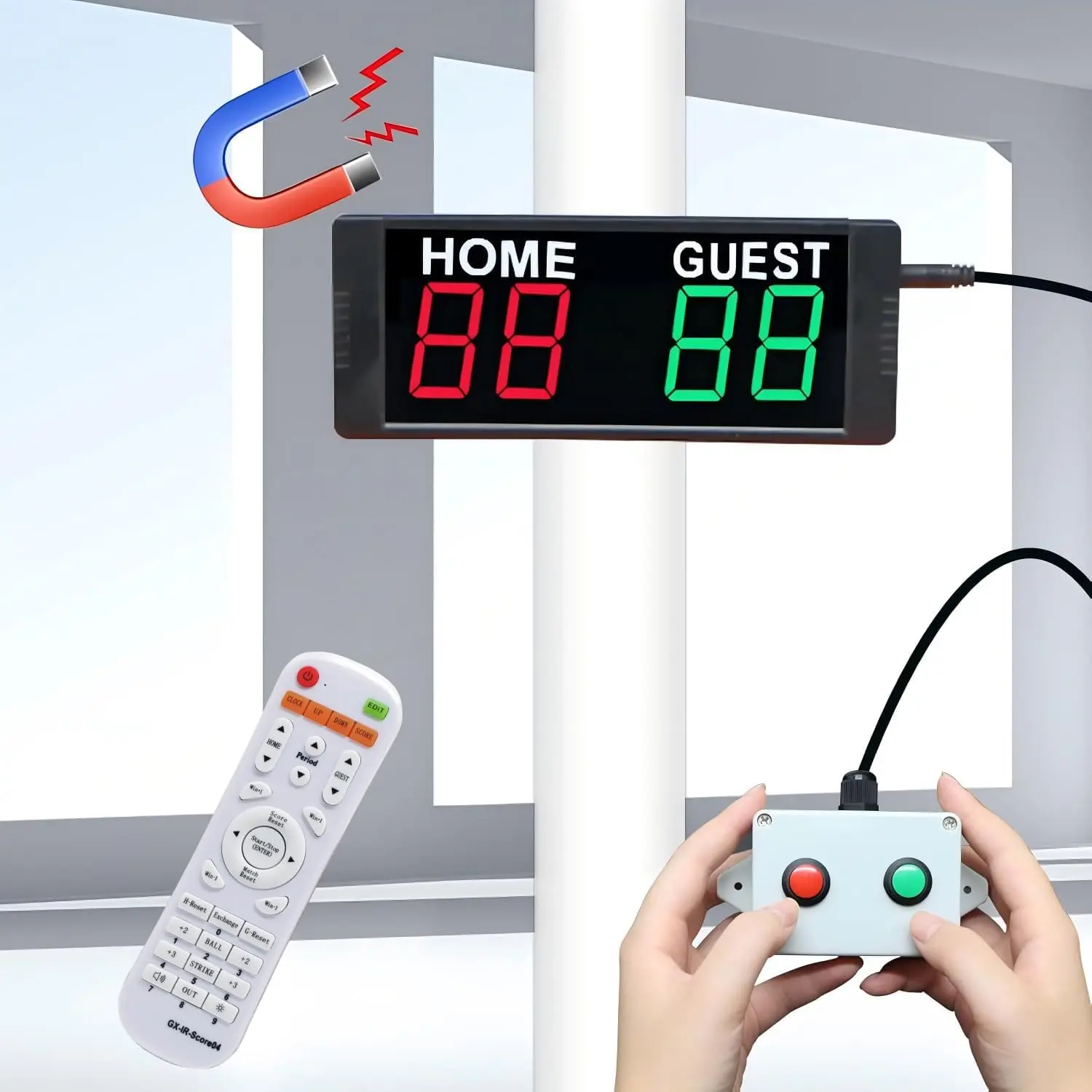 

Portable Digital Scoreboard with Remote, LED Electronic Scorekeeper for Sports Games
