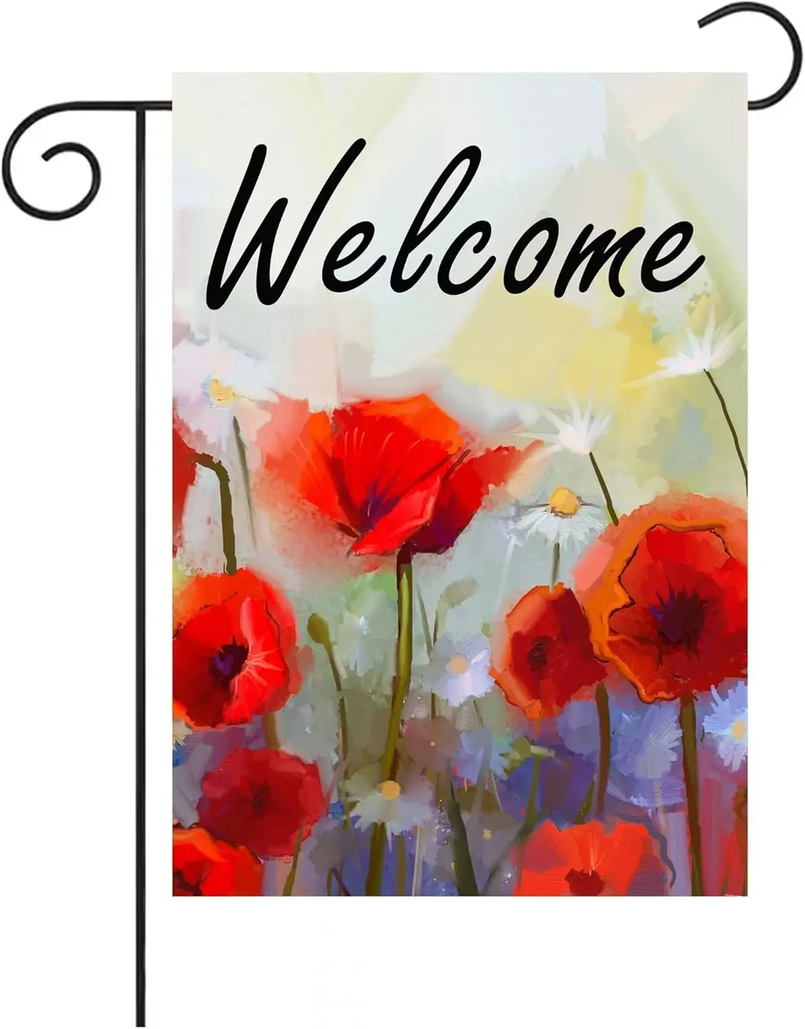 Watercolor Poppy Daisy Field Flowers Art Spring Summer Garden Flag 12 x 18 Inch Double Sided Yard House Outdoor Banner Decor