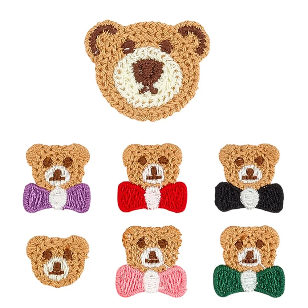 

35Pcs 7 Styles Polyester Computerized Embroidery Iron On/Sew On Patches Chenille Appliques Gold Edge Bear Mixed Color